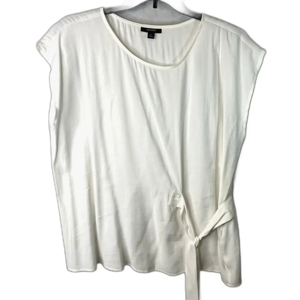 Alfani White‎ Side Tie Sleeveless Layering Blouse Size XL